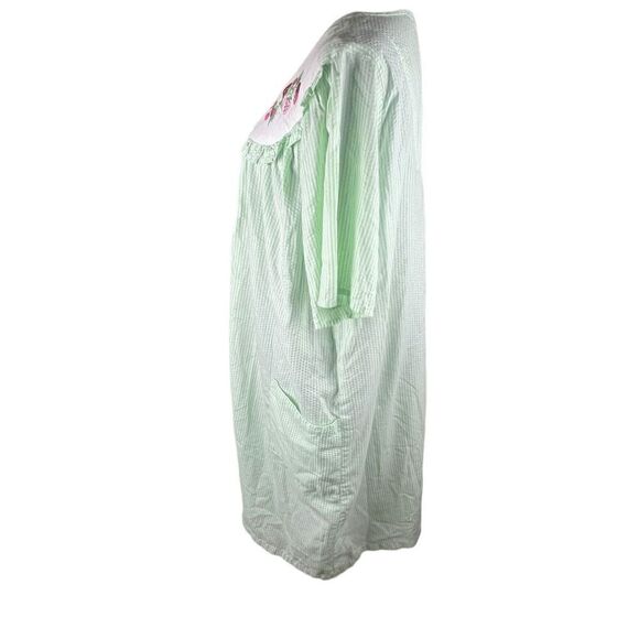 Vintage simply basic green white stripes strawberry collar housecoat MuMu 1x - Picture 2 of 6